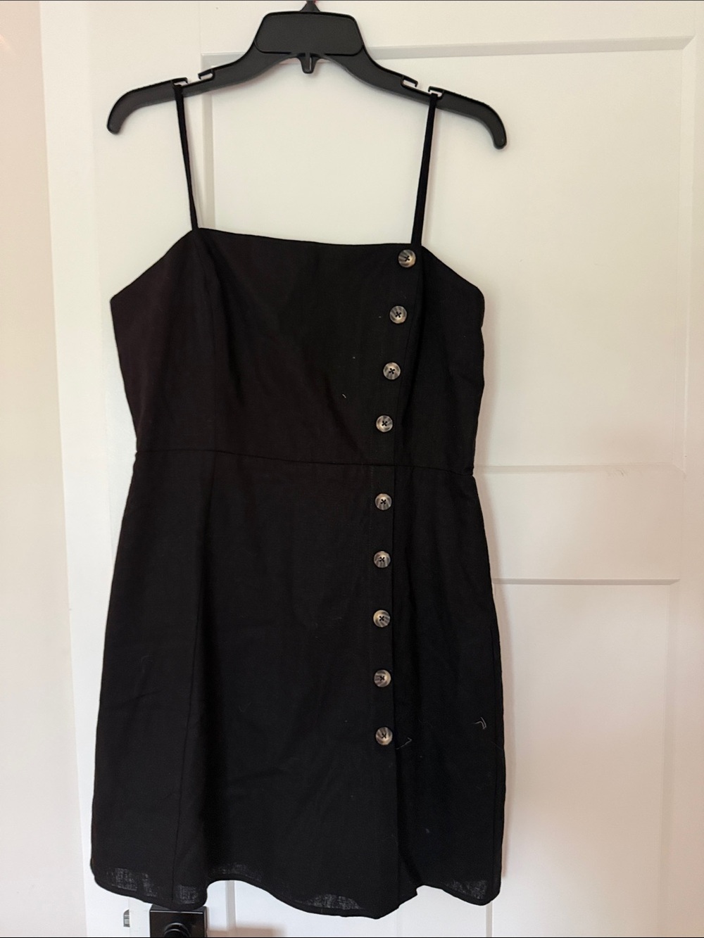 Black Button-Front Spaghetti Strap Mini Dress